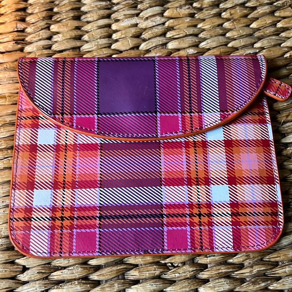 Baekgaard PINK  & White & Orange  Plaid Wallet Genuine Leather
